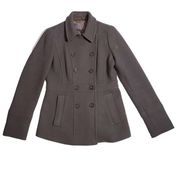 J. Crew Stadium Cloth Nello Gori Olive Green Double Breasted Pea Coat Size 4 - Picture 1 of 14